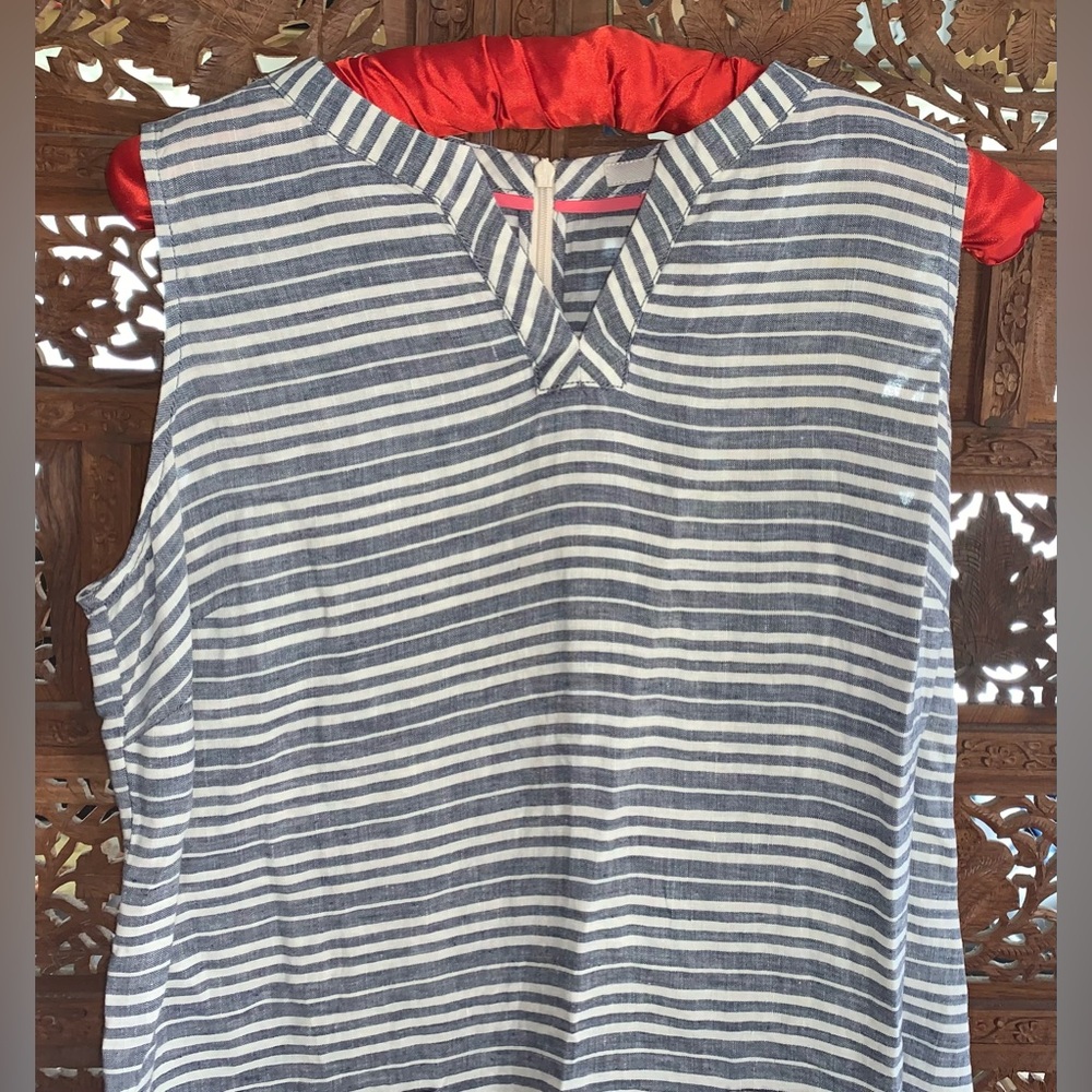 Boden Linen Dress White & Blue Size 10
